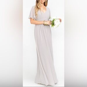 NWT SHOW ME YOUR MUMU EMILY EMPIRE MAXI DOVE GREY CHIFFON MSRP $188